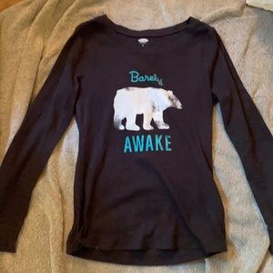 Old navy, dark blue, long sleeved, pajama shirt.